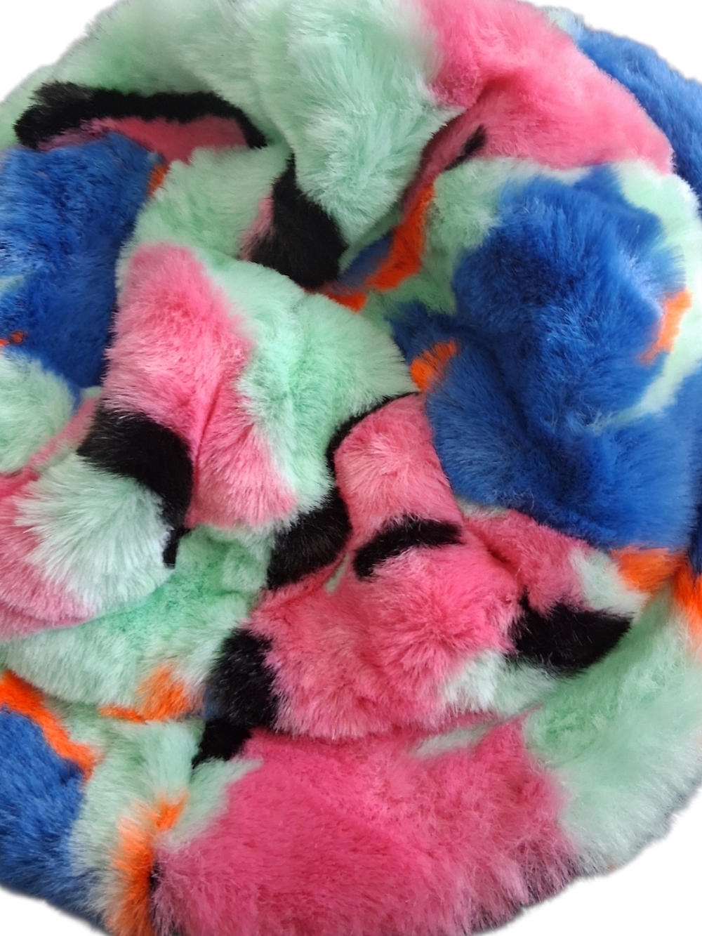 Kids Faux Fur Hat in Pink, Blue & Mint with Black Accents